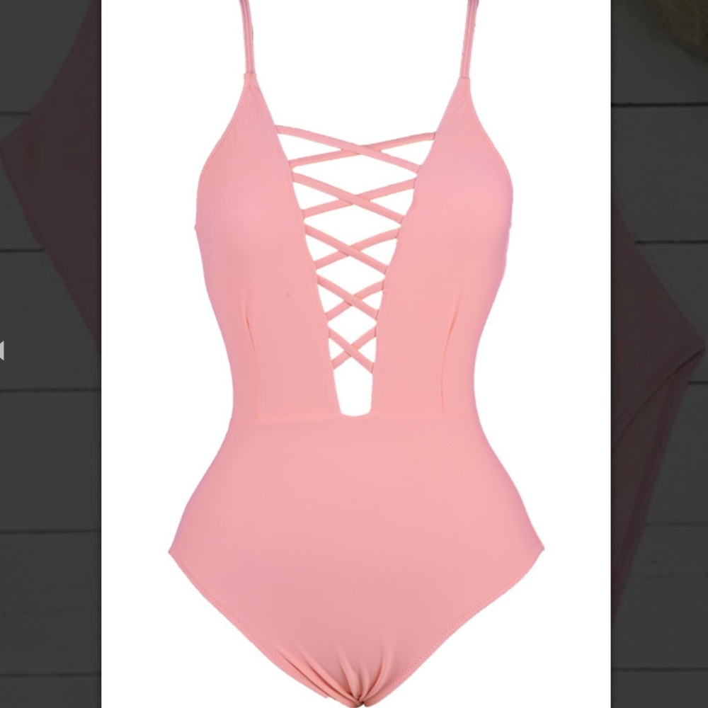 Plunge neck one piece swimsuit